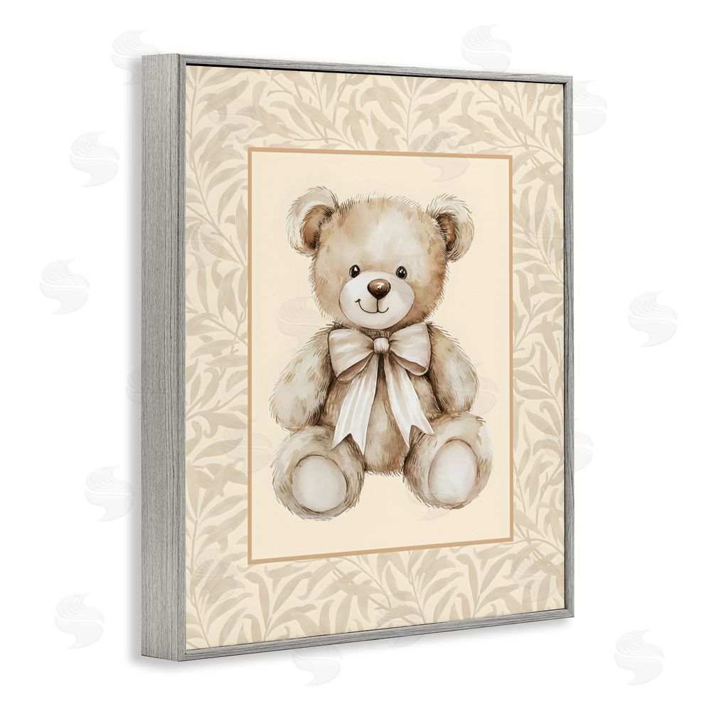 LSR Design Studio Beige Teddy Bear and Border Gray Framed Giclee Wall Art Print