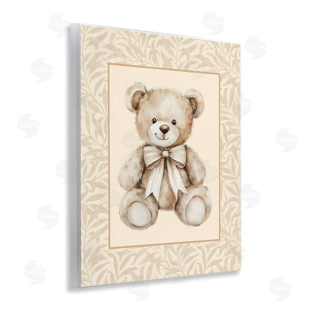 LSR Design Studio Beige Teddy Bear and Border Wall Plaque Art Print with White Foil Wrap