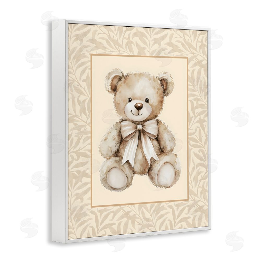 LSR Design Studio Beige Teddy Bear and Border White Framed Giclee Wall Art Print
