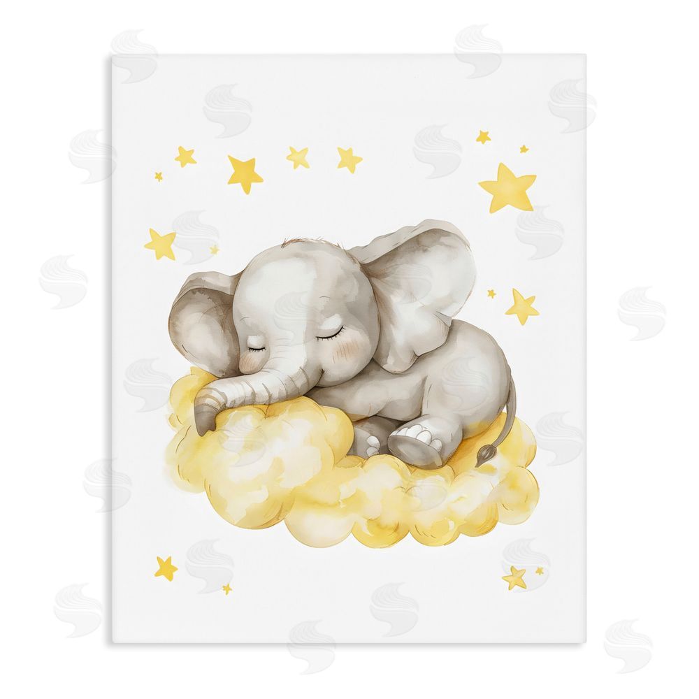LSR Design Studio Sleeping Elephant on Yellow Cloud Stretched Canvas Wall Art Print