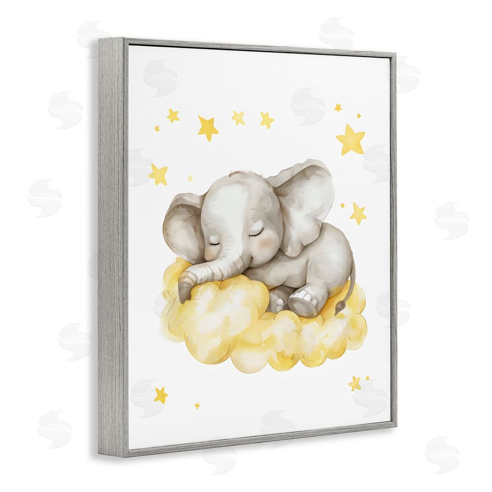 LSR Design Studio Sleeping Elephant on Yellow Cloud Gray Framed Giclee Wall Art Print