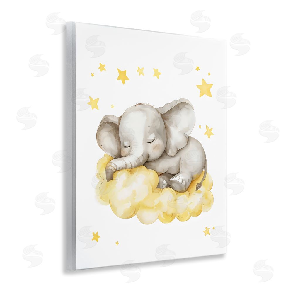 LSR Design Studio Sleeping Elephant on Yellow Cloud Wall Plaque Printed Art