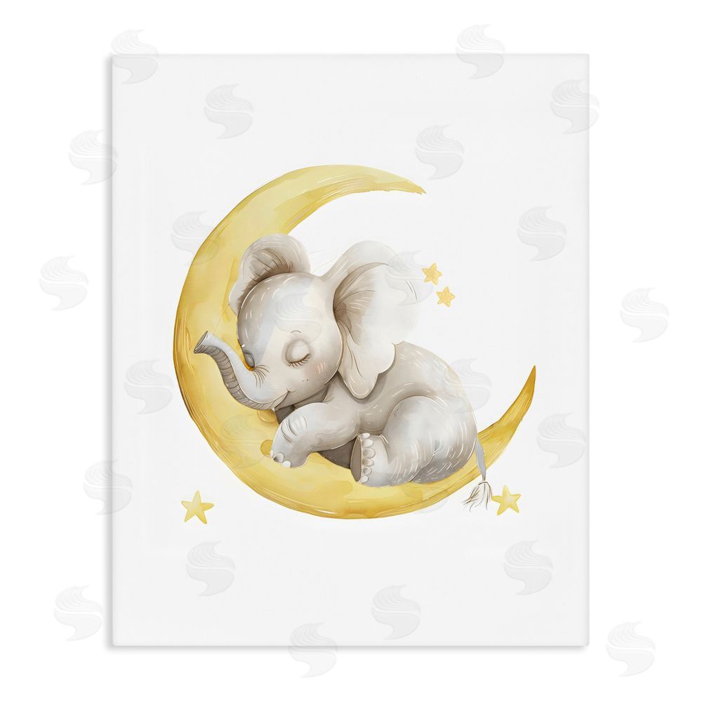 LSR Design Studio Sleeping Elephant on Yellow Moon Stretched Canvas Wall Art Print