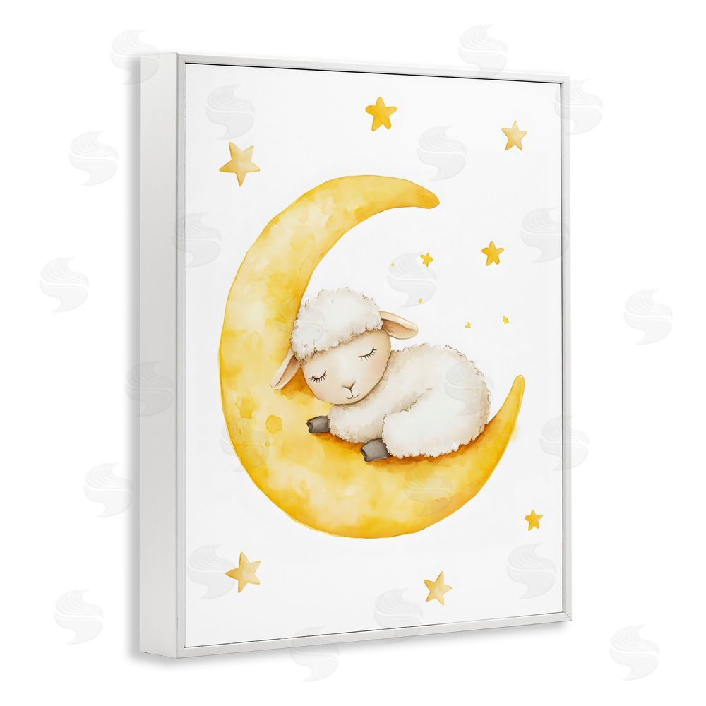 LSR Design Studio Sleeping Sheep on Yellow Moon White Framed Giclee Wall Art Print