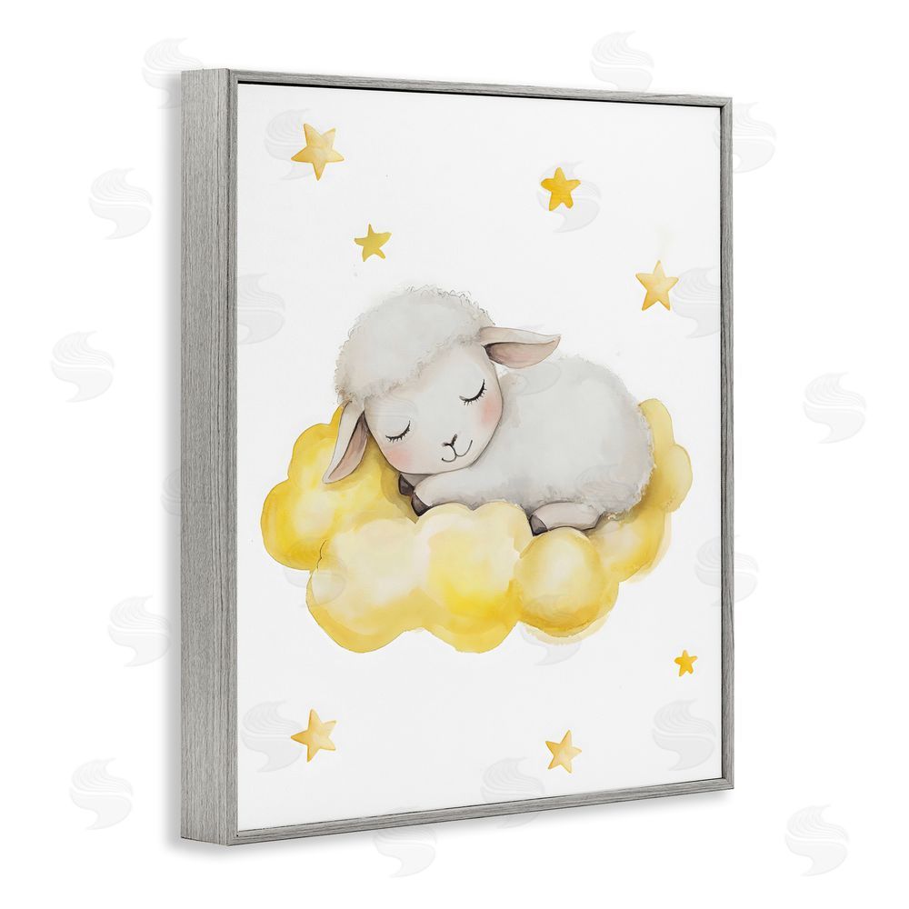 LSR Design Studio Sleeping Sheep on Yellow Cloud Gray Framed Giclee Wall Art Print