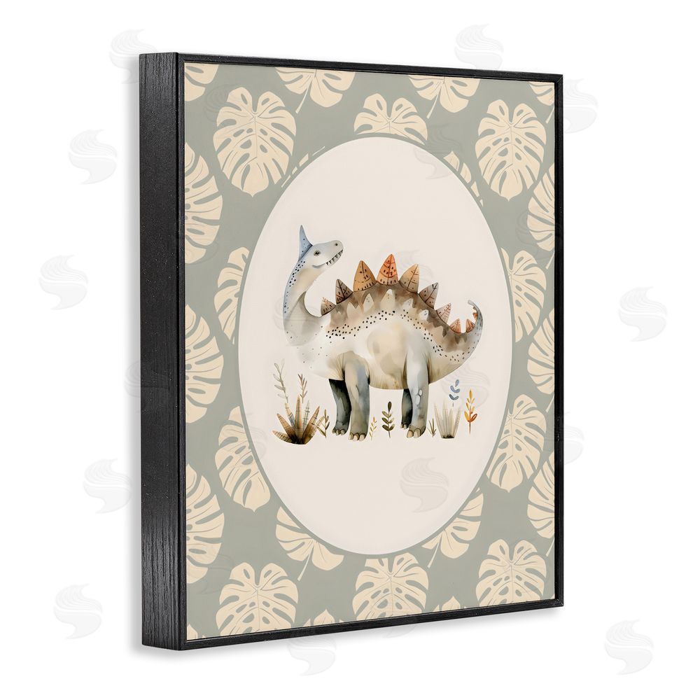 LSR Design Studio Watercolor Dinosaur Monstera Border Black Framed Giclee Wall Art Print