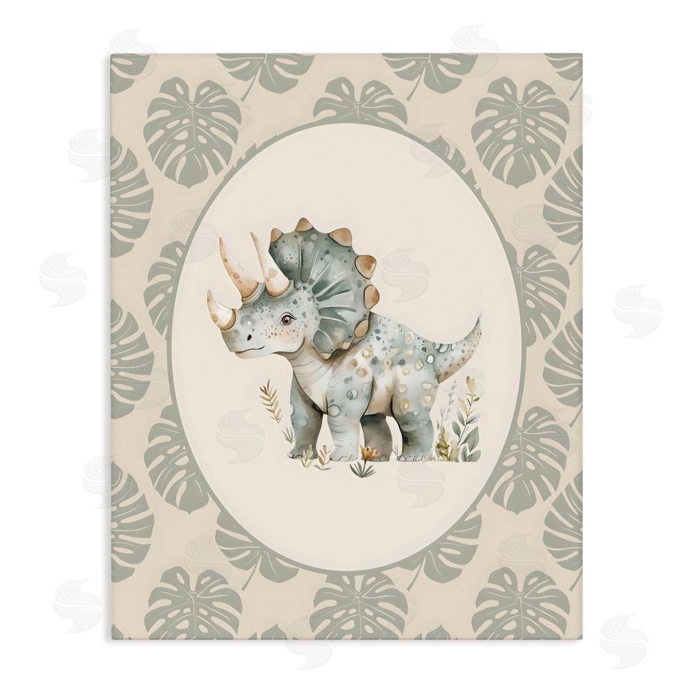 LSR Design Studio Watercolor Dinosaur Tropical Border Stretched Canvas Wall Art Print