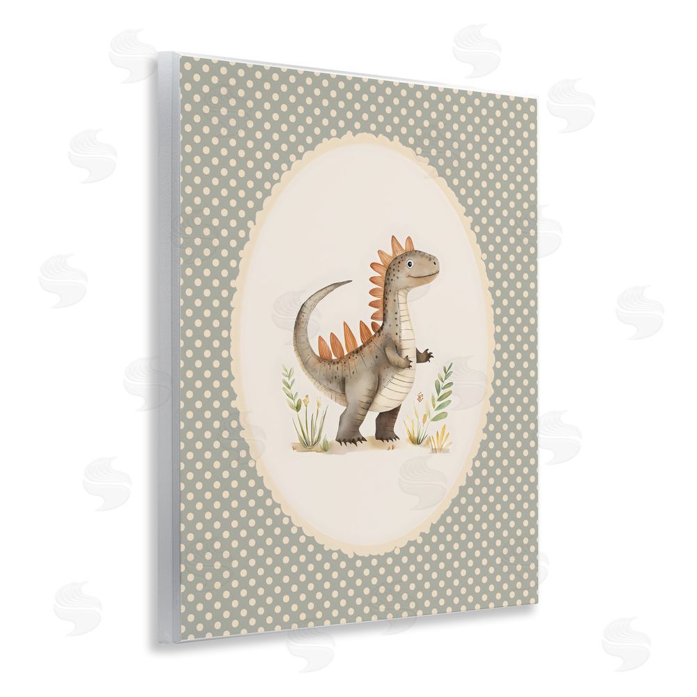 LSR Design Studio Watercolor Dinosaur Polka Dot Border Wall Plaque Printed Art