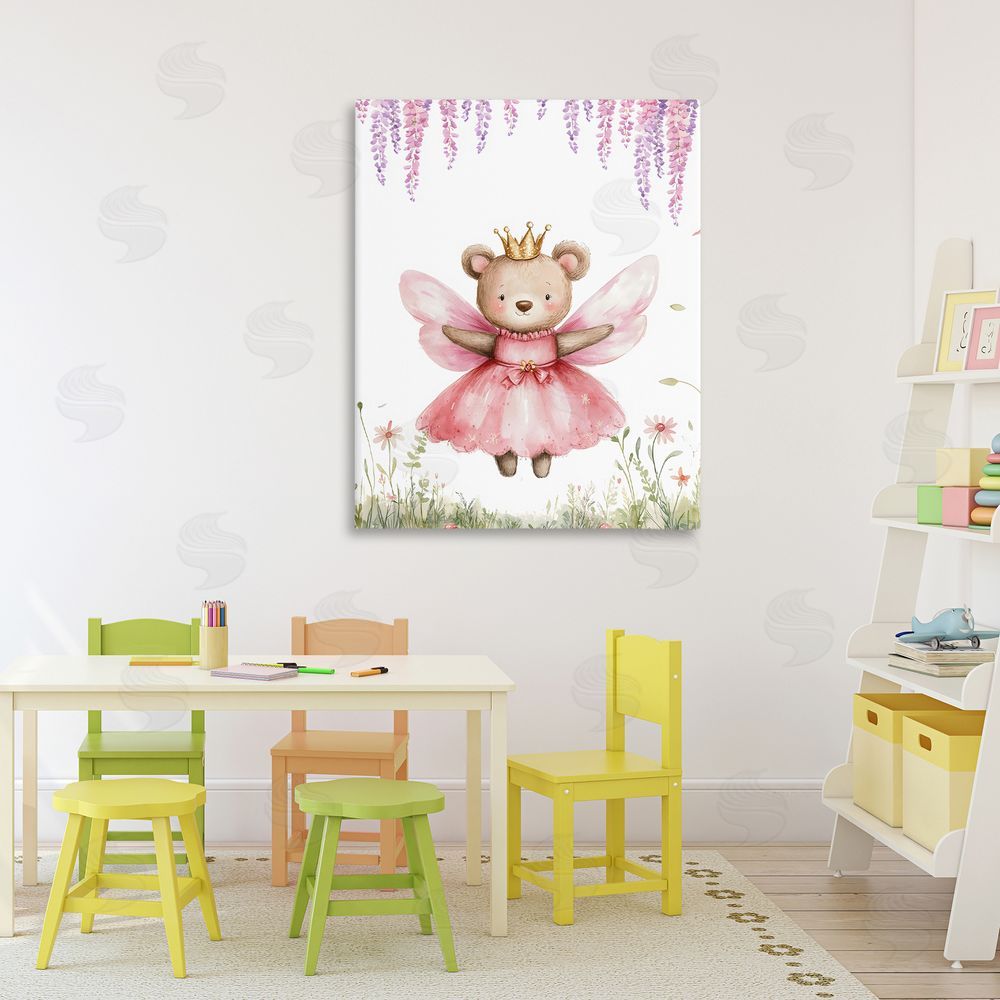 LSR Design Studio Woodland Bear Forest Fairy Stretched Canvas on Wall