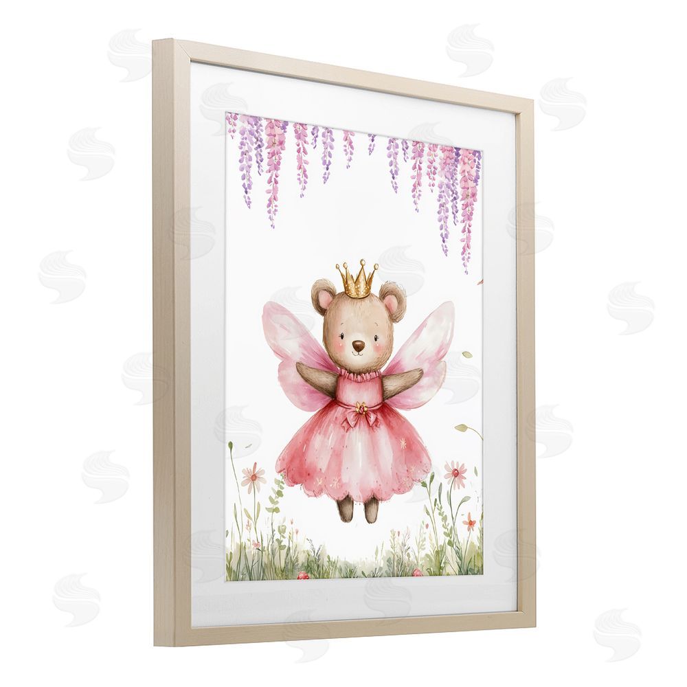 LSR Design Studio Woodland Bear Forest Fairy Brown Framed Print Under Glass with White Mat Wall Art