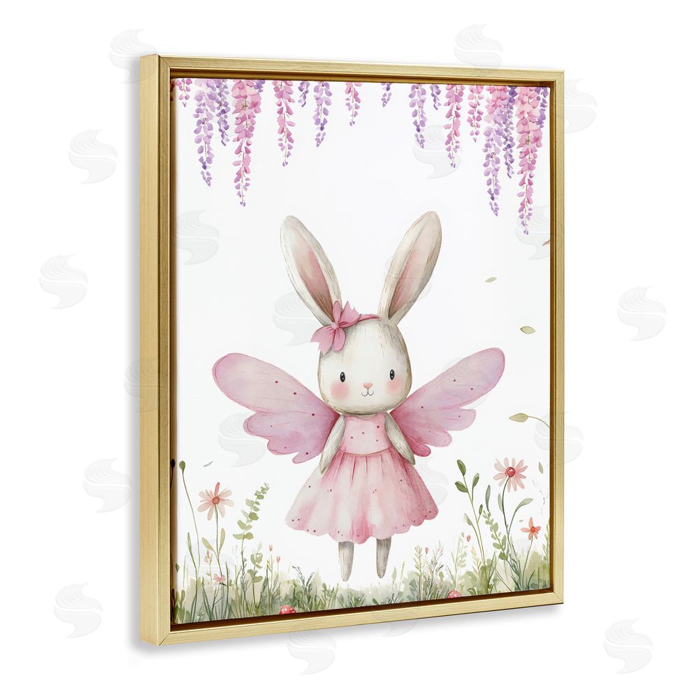 LSR Design Studio Woodland Bunny Forest Fairy Gold Floating Framed Canvas Wall Art Print