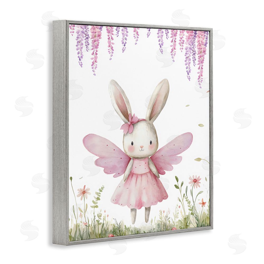LSR Design Studio Woodland Bunny Forest Fairy Gray Framed Giclee Wall Art Print