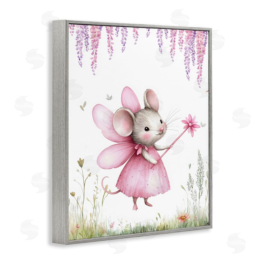 LSR Design Studio Woodland Mouse Forest Fairy Gray Framed Giclee Wall Art Print