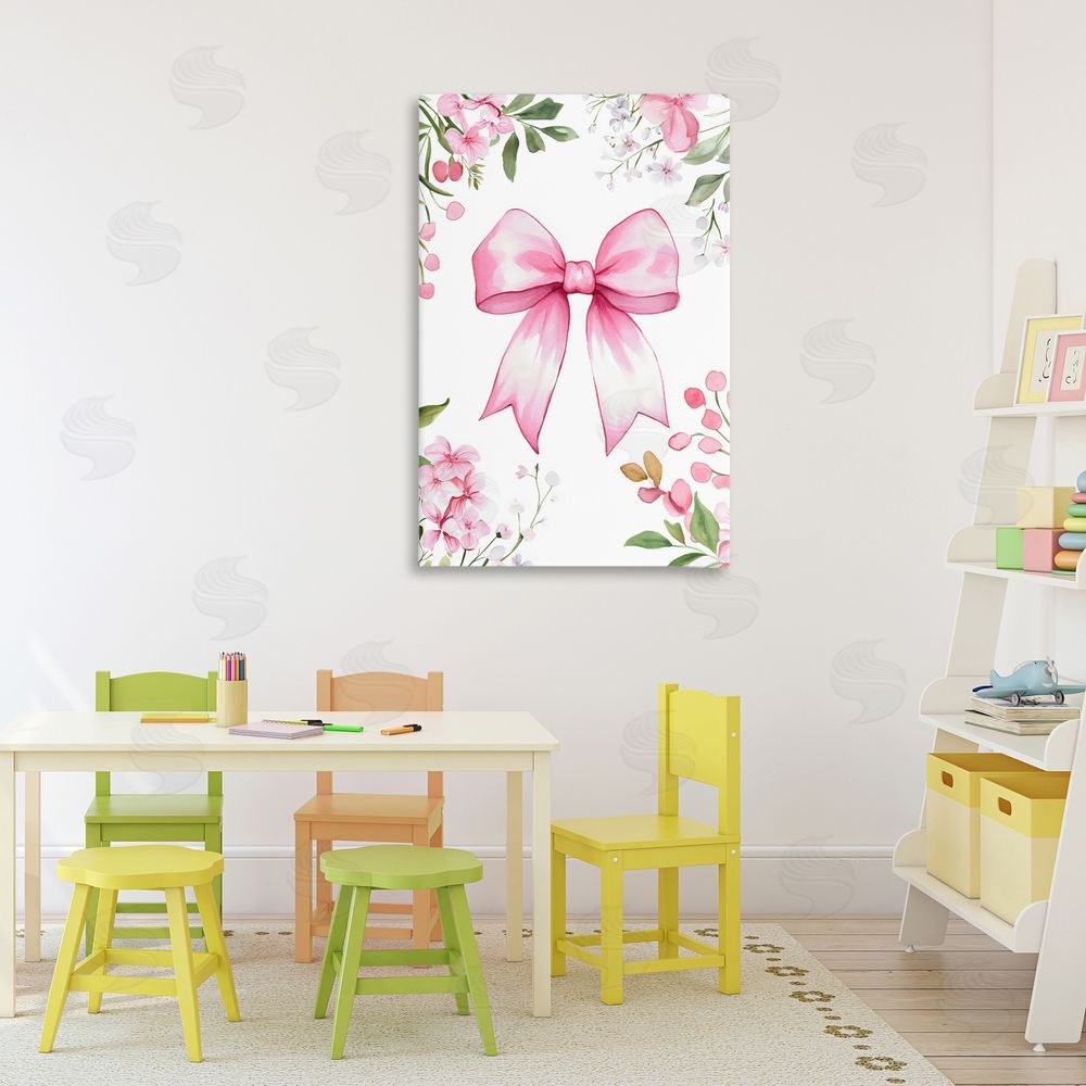 Creative Studio Whimsical Floral Bow Pink Stretched Canvas on Wall