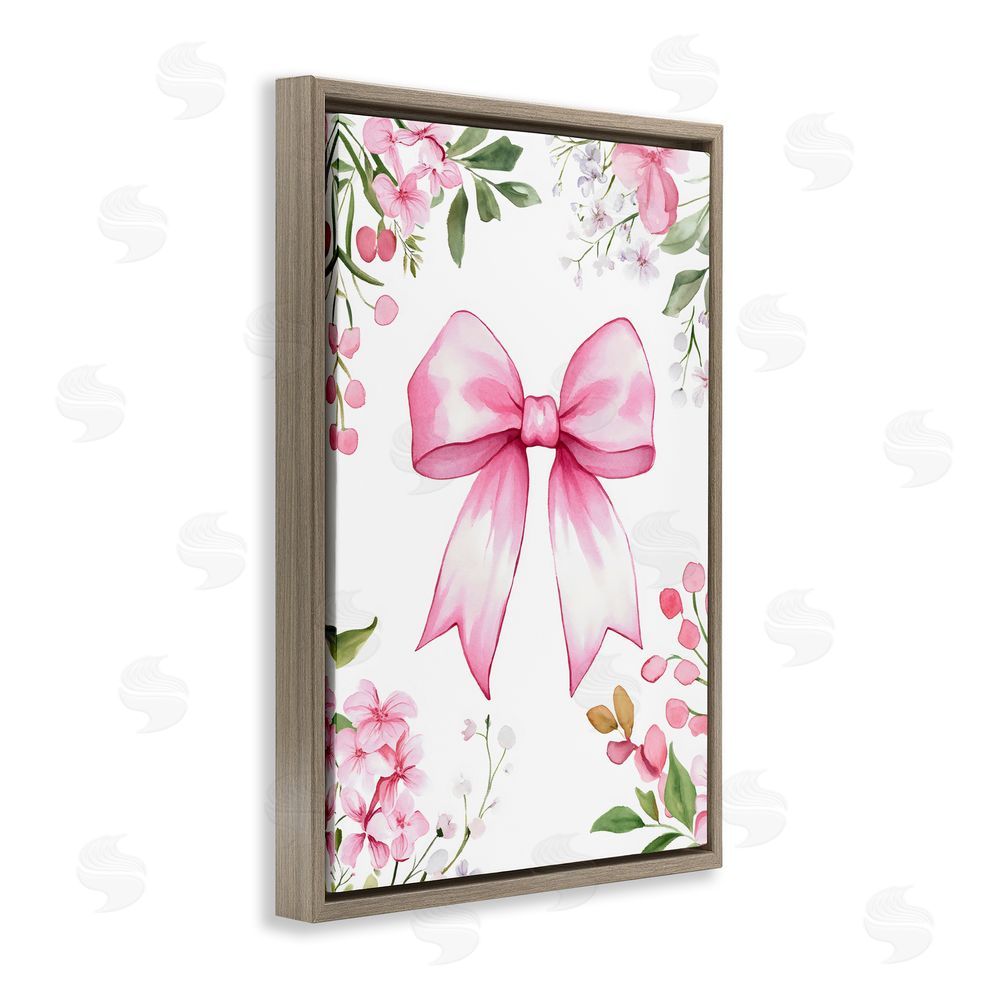 Creative Studio Whimsical Floral Bow Pink Brown Floating Framed Canvas Wall Art Print