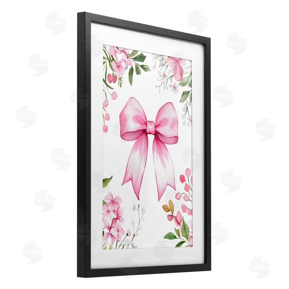 Creative Studio Whimsical Floral Bow Pink Black Framed Print Under Glass with White Mat Wall Art
