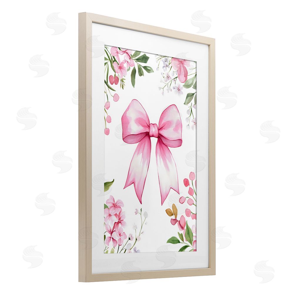 Creative Studio Whimsical Floral Bow Pink Brown Framed Print Under Glass with White Mat Wall Art