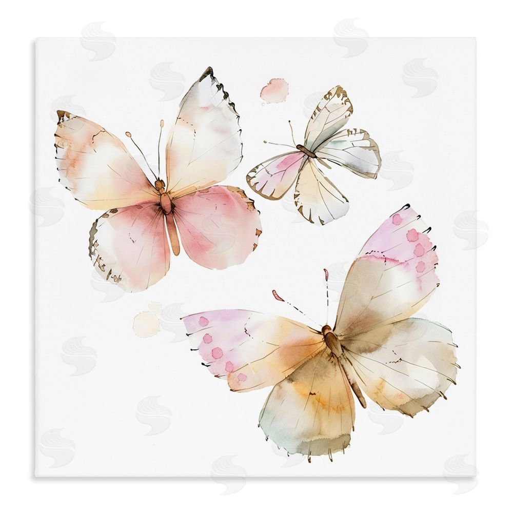 Creative Studio Pink Watercolor Butterfly Trio Stretched Canvas Wall Art