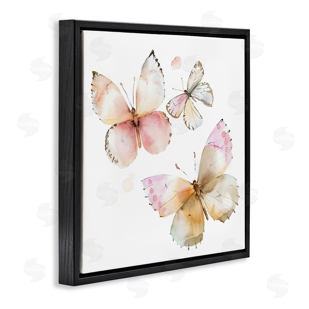 Creative Studio Pink Watercolor Butterfly Trio Black Floating Framed Canvas Wall Art