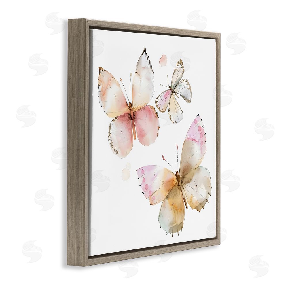 Creative Studio Pink Watercolor Butterfly Trio Brown Floating Framed Canvas Wall Art