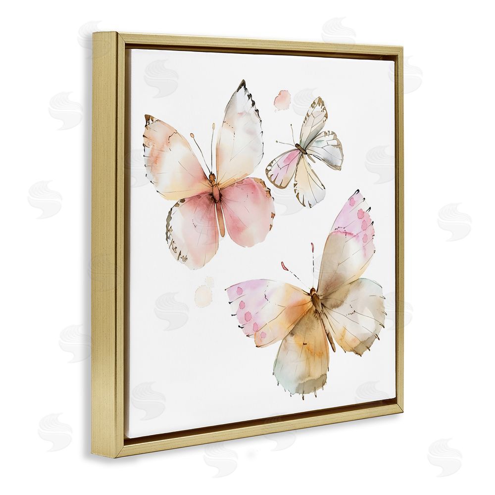 Creative Studio Pink Watercolor Butterfly Trio Gold Floating Framed Canvas Wall Art