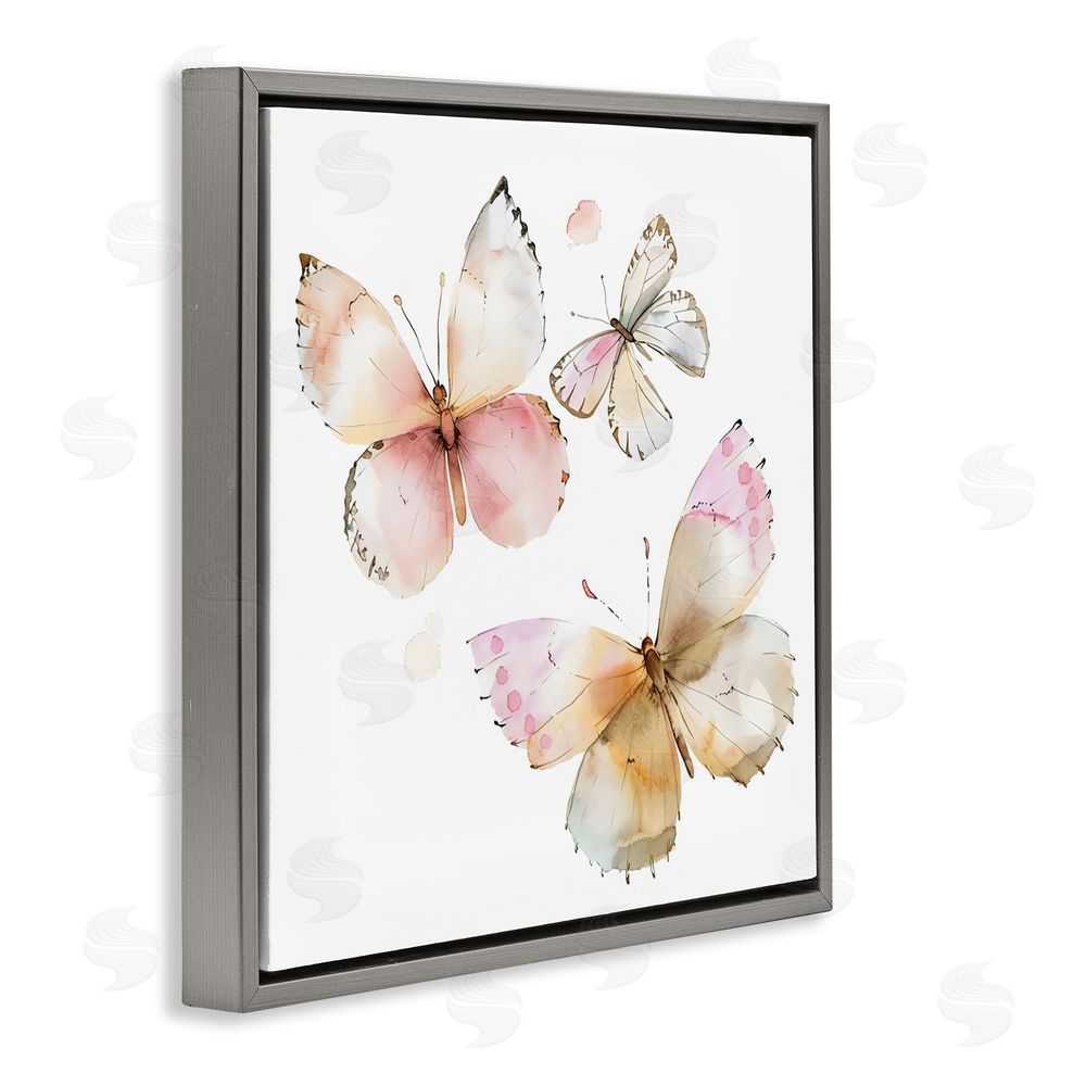 Creative Studio Pink Watercolor Butterfly Trio Gray Floating Framed Canvas Wall Art