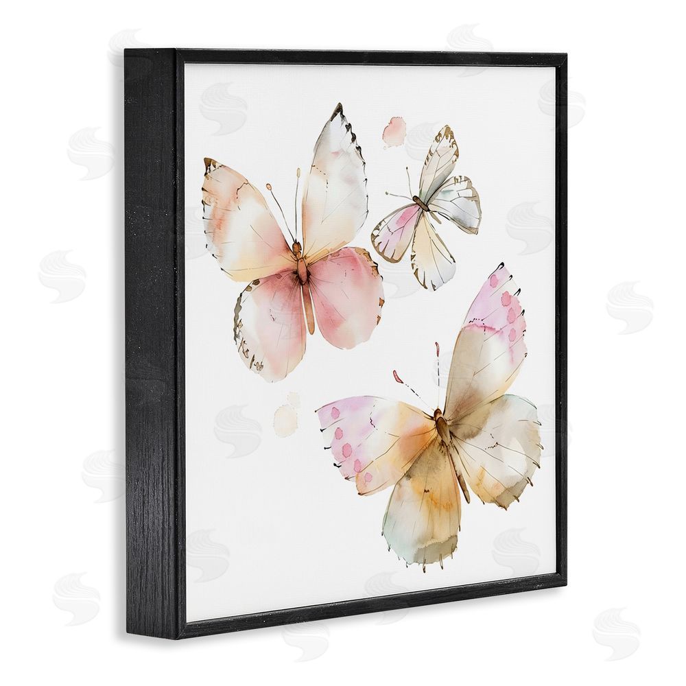 Creative Studio Pink Watercolor Butterfly Trio Black Framed Giclee Wall Art