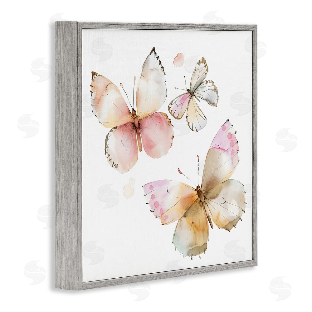 Creative Studio Pink Watercolor Butterfly Trio Gray Framed Giclee Wall Art