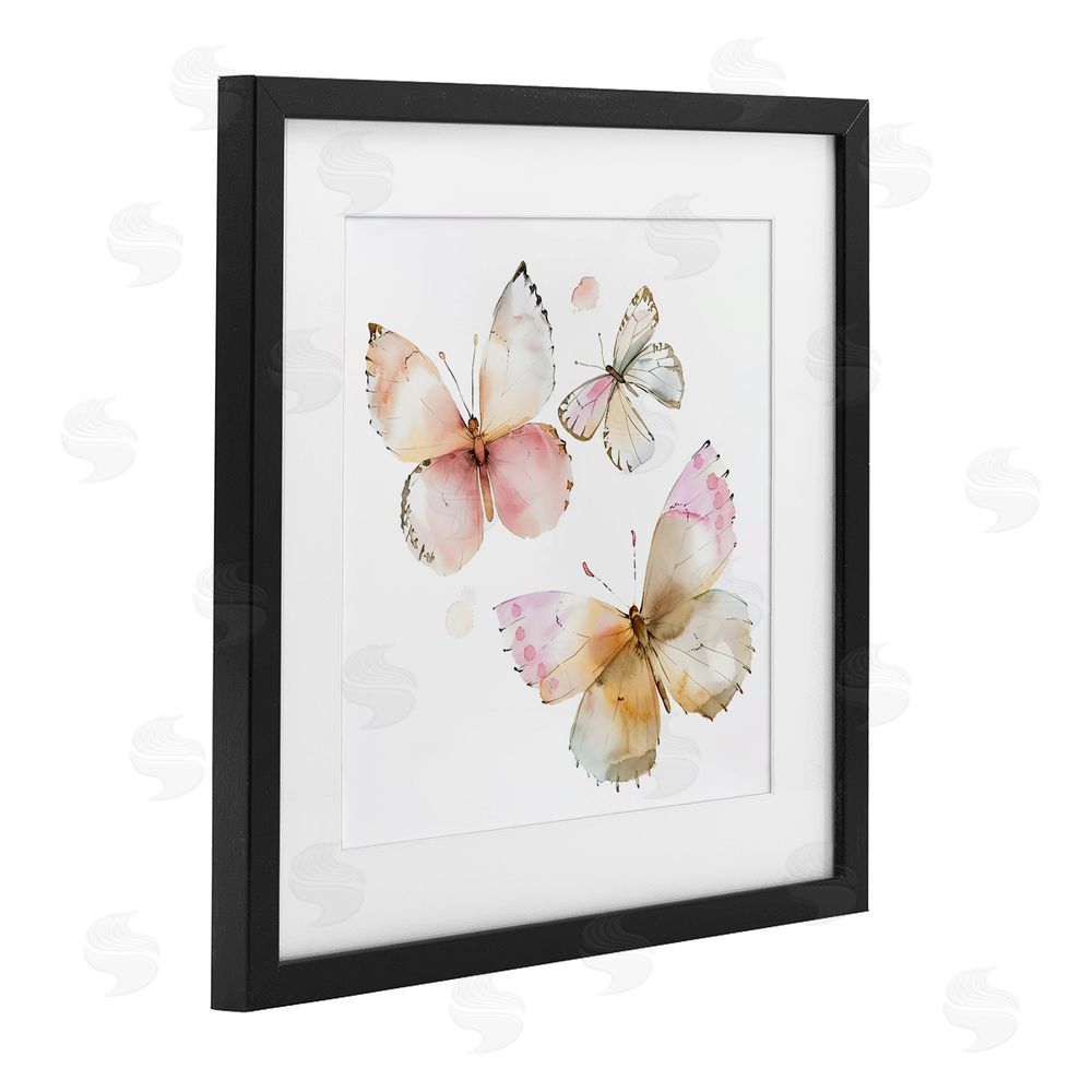 Creative Studio Pink Watercolor Butterfly Trio Black Framed Print Under Glass Wall Art