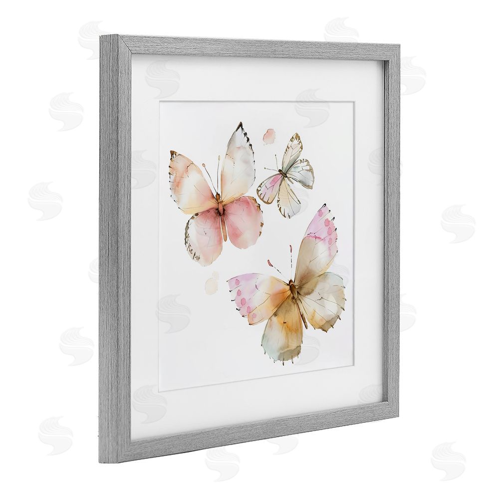 Creative Studio Pink Watercolor Butterfly Trio Gray Framed Print Under Glass Wall Art