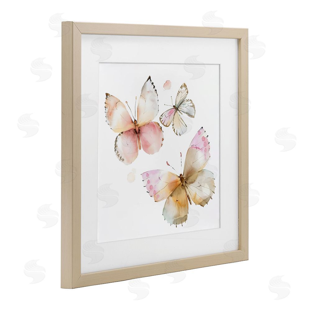 Creative Studio Pink Watercolor Butterfly Trio Brown Framed Print Under Glass Wall Art