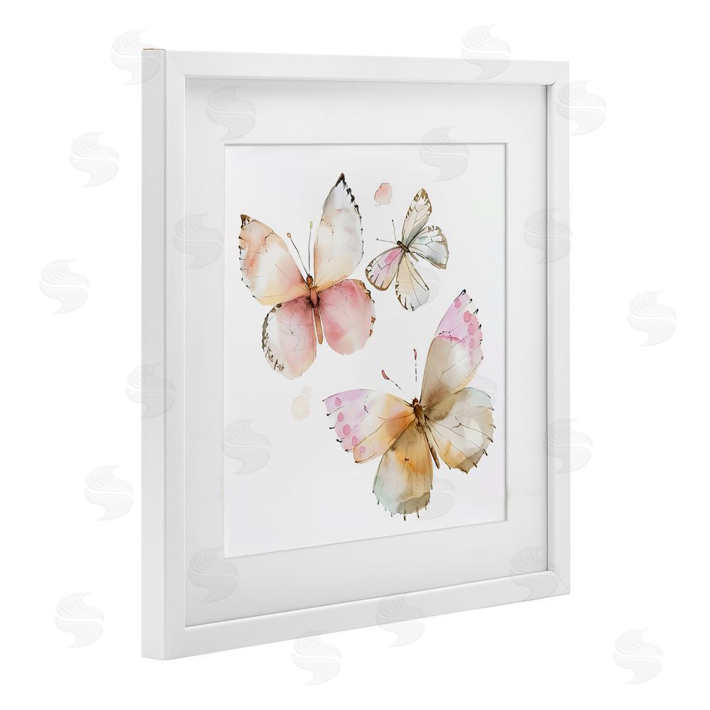 Creative Studio Pink Watercolor Butterfly Trio White Framed Print Under Glass Wall Art