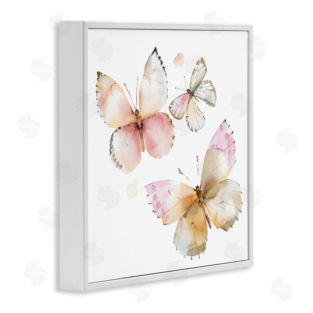 Creative Studio Pink Watercolor Butterfly Trio White Framed Giclee Wall Art