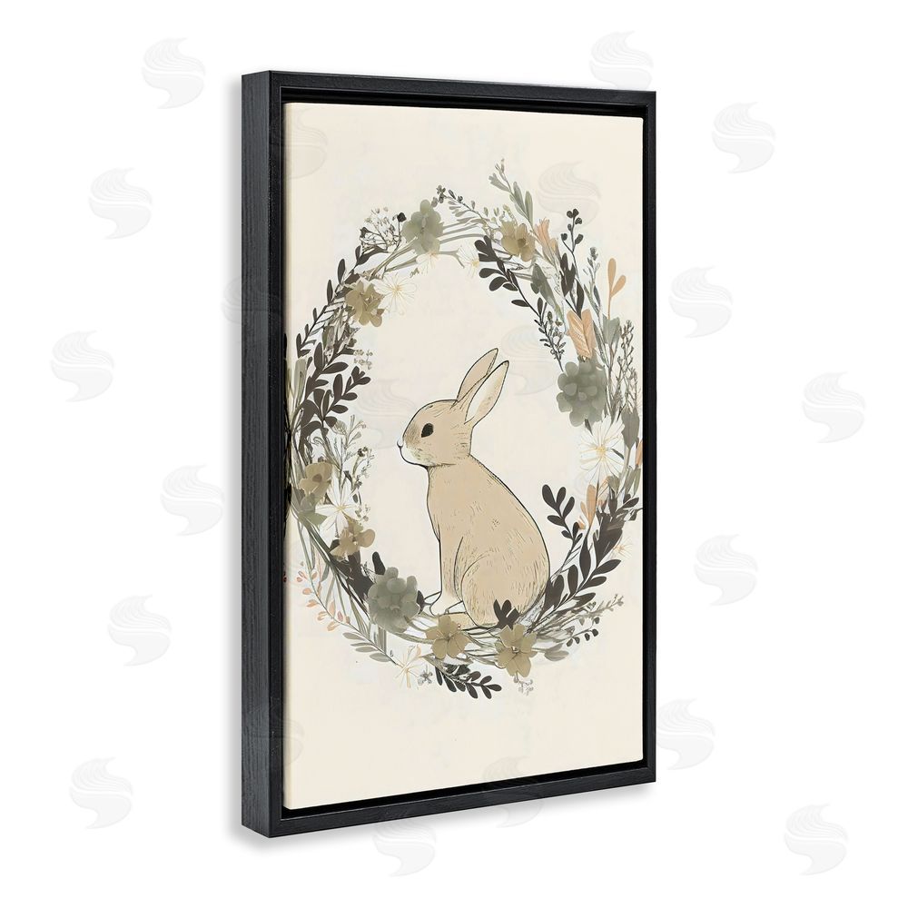 Creative Studio Pastoral Bunny Wreath Black Floating Frame Canvas Wall Art Print