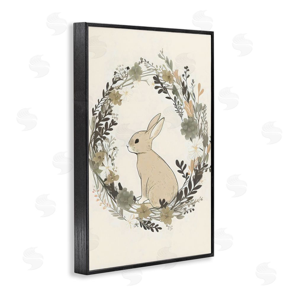 Creative Studio Pastoral Bunny Wreath Black Framed Giclee Wall Art Print