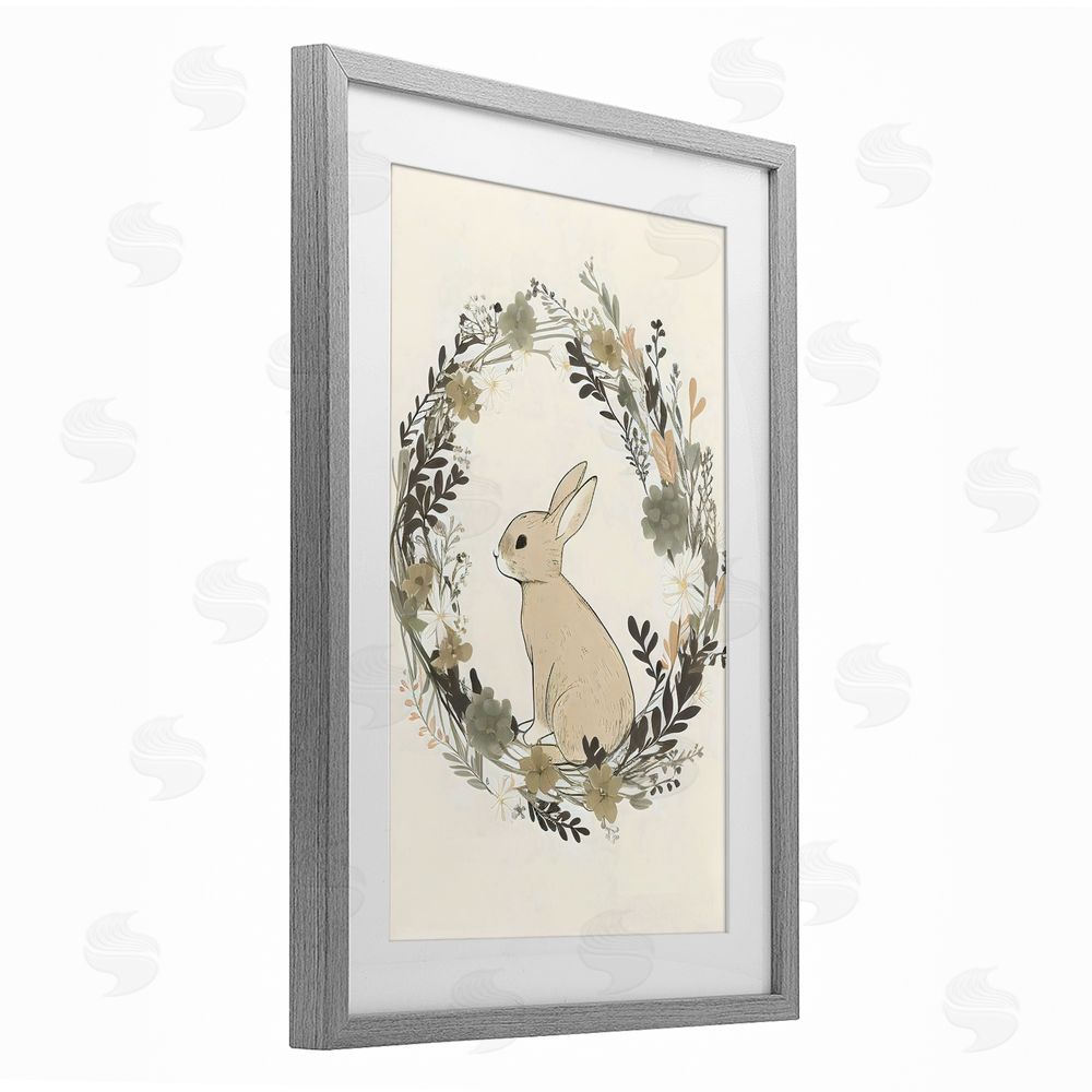 Creative Studio Pastoral Bunny Wreath Gray Framed Print Under Glass Wall Art