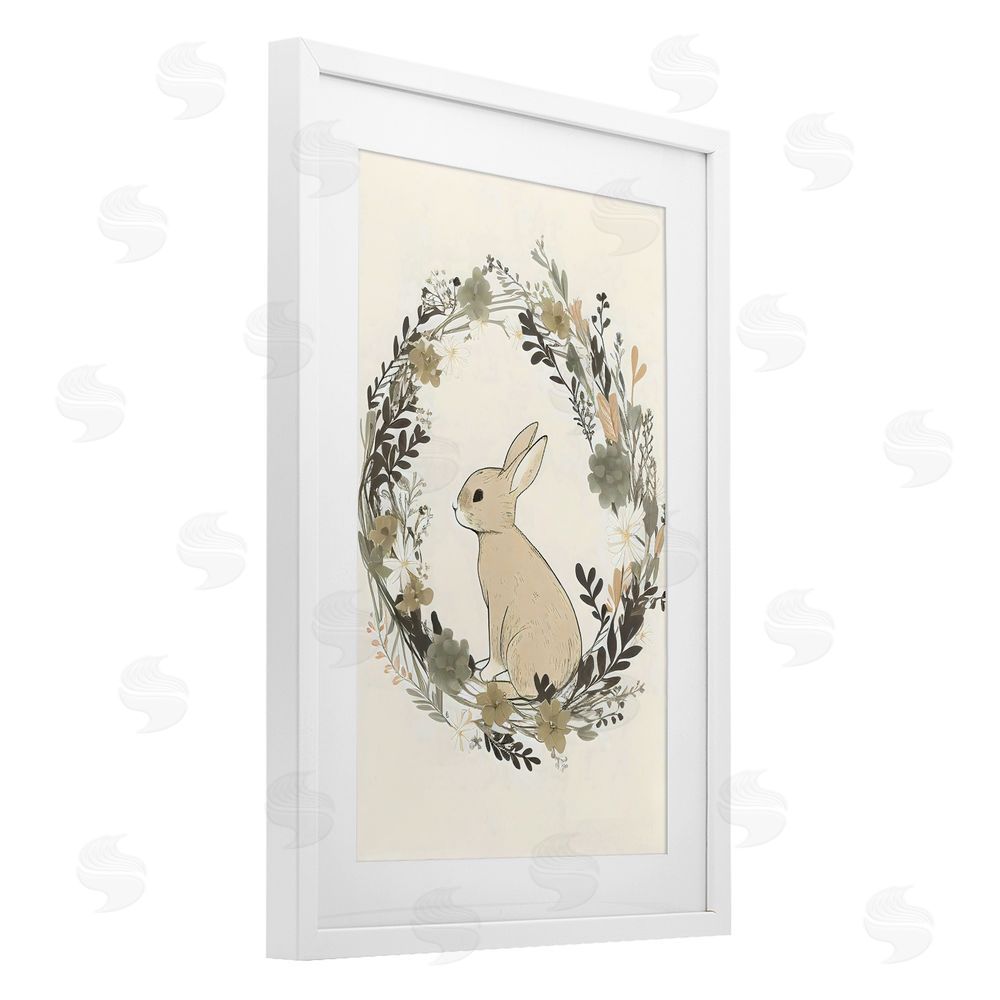 Creative Studio Pastoral Bunny Wreath White Framed Print Under Glass Wall Art