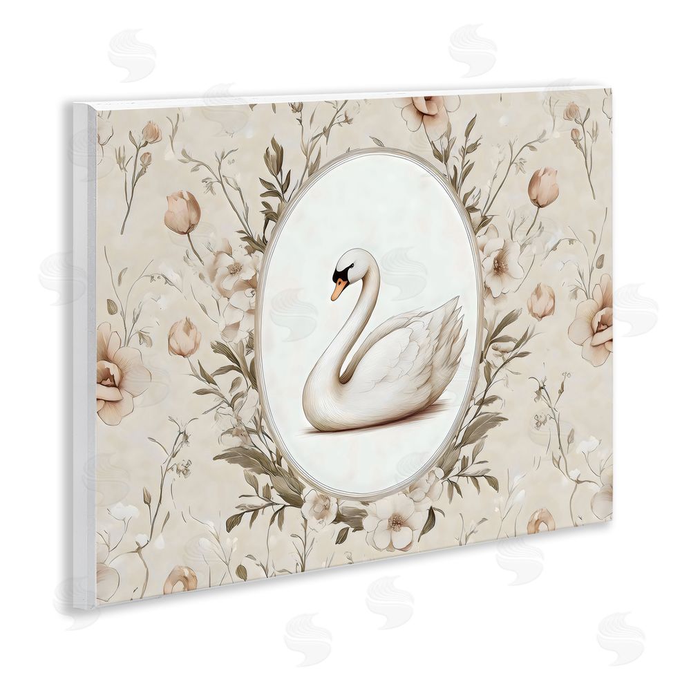 Arlington Prints Swan Vignette in Floral Border Wall Plaque Printed Art