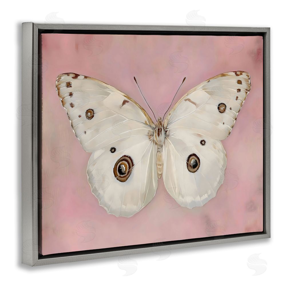 Arlington Prints Gossamer Butterfly on Blush Background Gray Floating Framed Canvas Wall Art