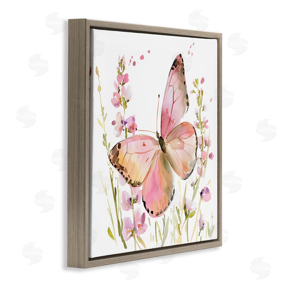 Creative Studio Colorful Spring Butterfly Pink Brown Floating Frame Canvas Wall Art Print