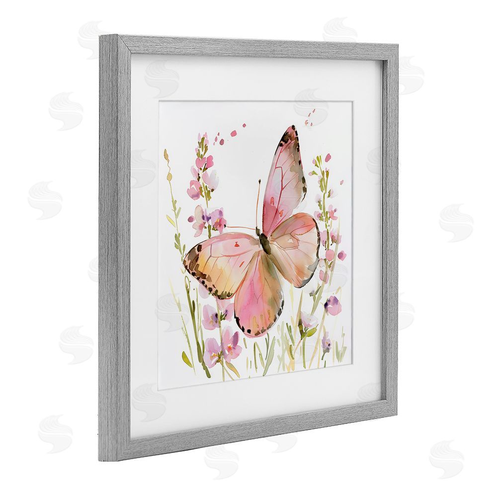Creative Studio Colorful Spring Butterfly Pink Gray Framed Print Under Glass Wall Art