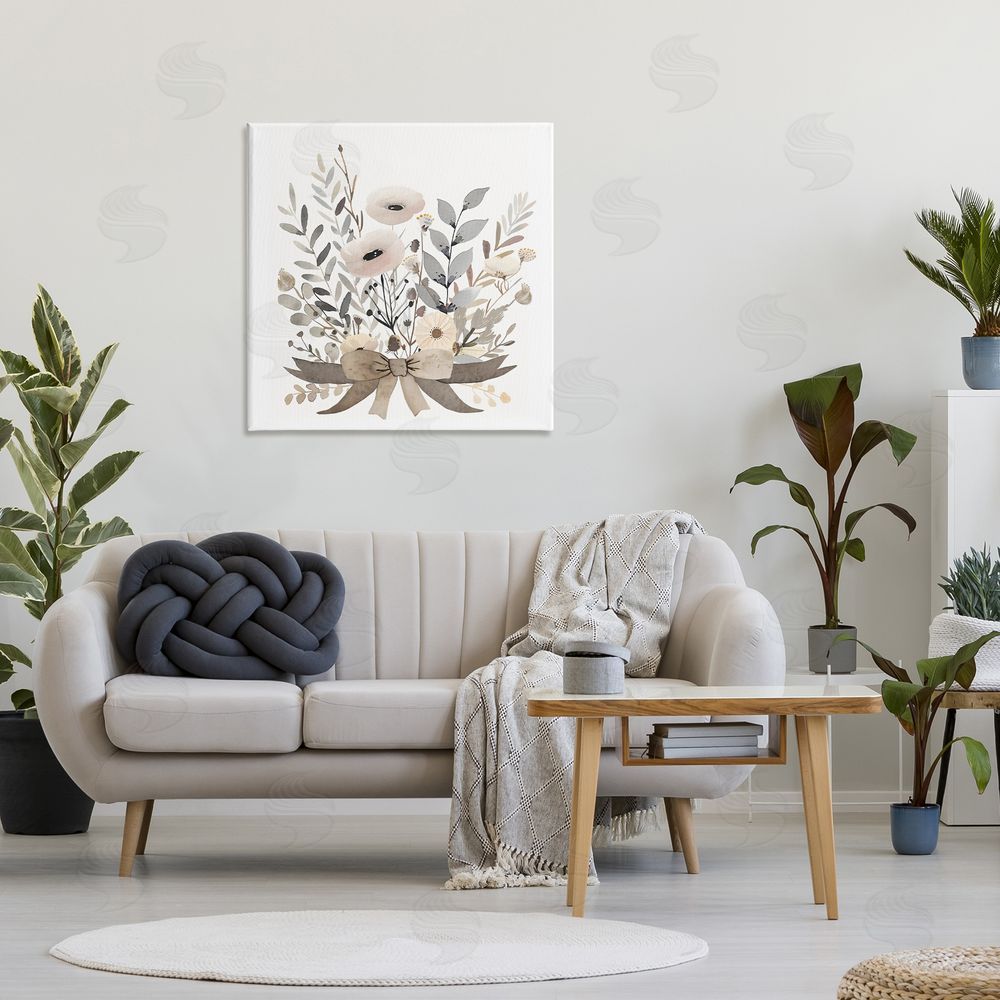 Creative Studio Neutral Floral Bouquet Beige Stretched Canvas Wall Art in Room