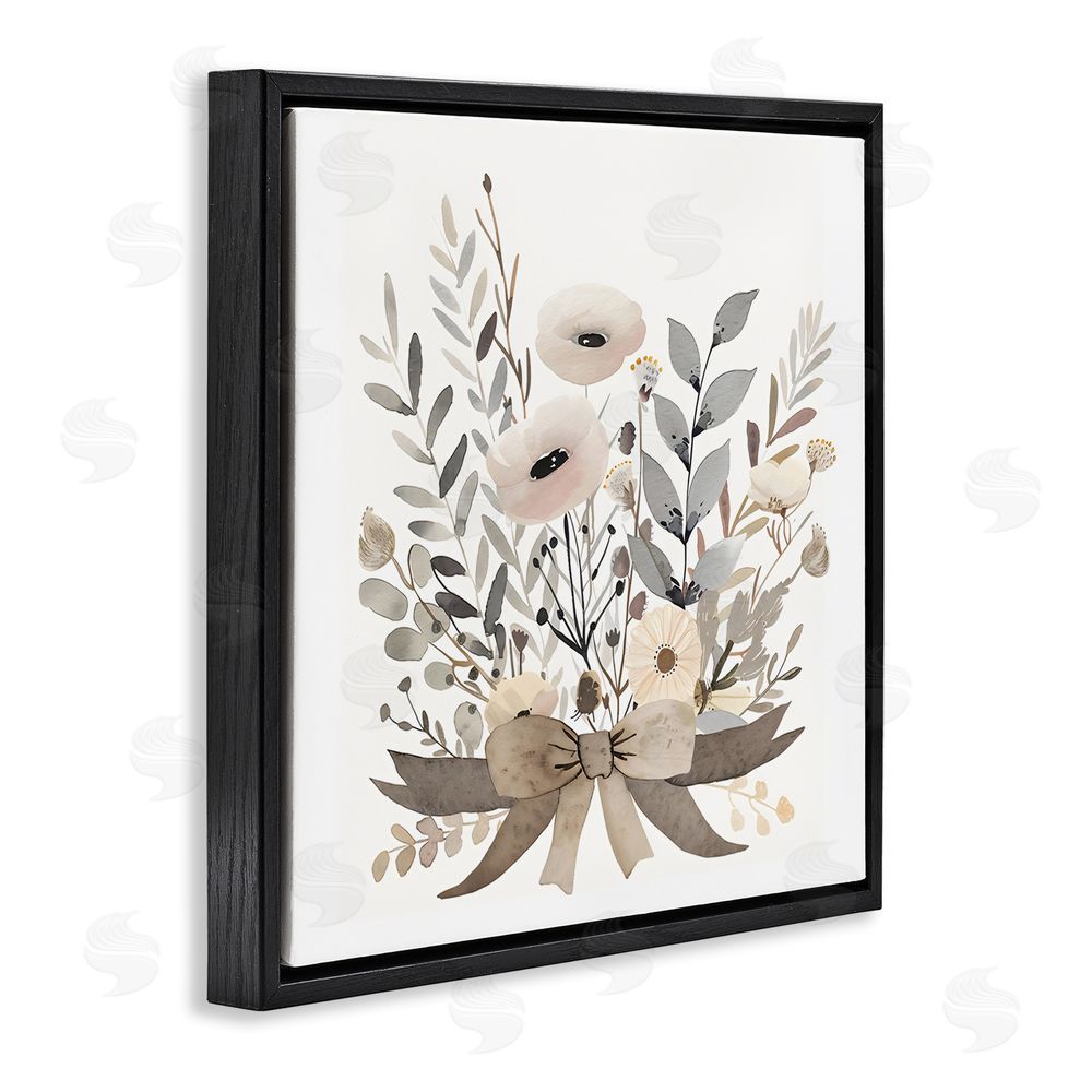 Creative Studio Neutral Floral Bouquet Beige Black Floating Framed Canvas Wall Art