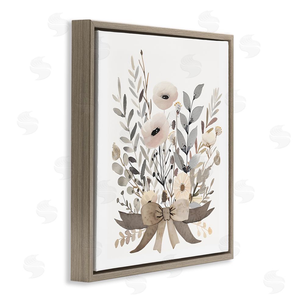 Creative Studio Neutral Floral Bouquet Beige Brown Floating Framed Canvas Wall Art