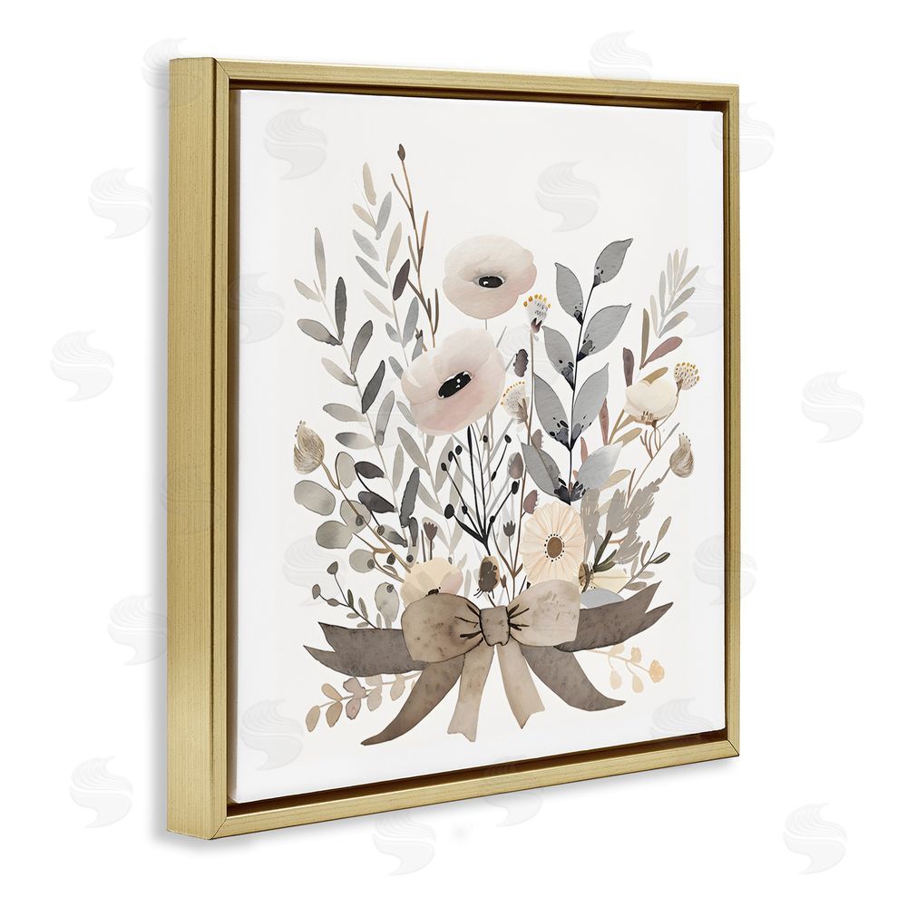 Creative Studio Neutral Floral Bouquet Beige Gold Floating Framed Canvas Wall Art