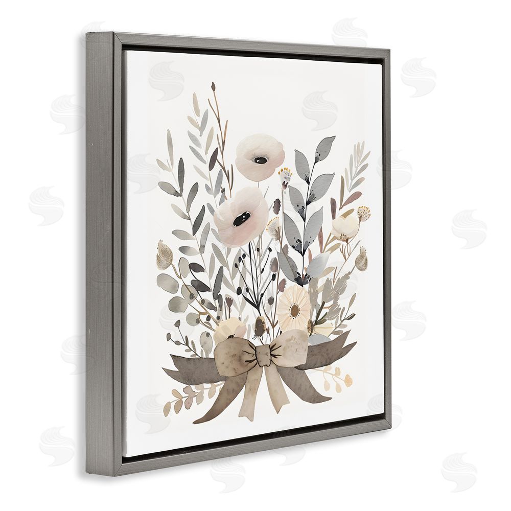 Creative Studio Neutral Floral Bouquet Beige Gray Floating Framed Canvas Wall Art