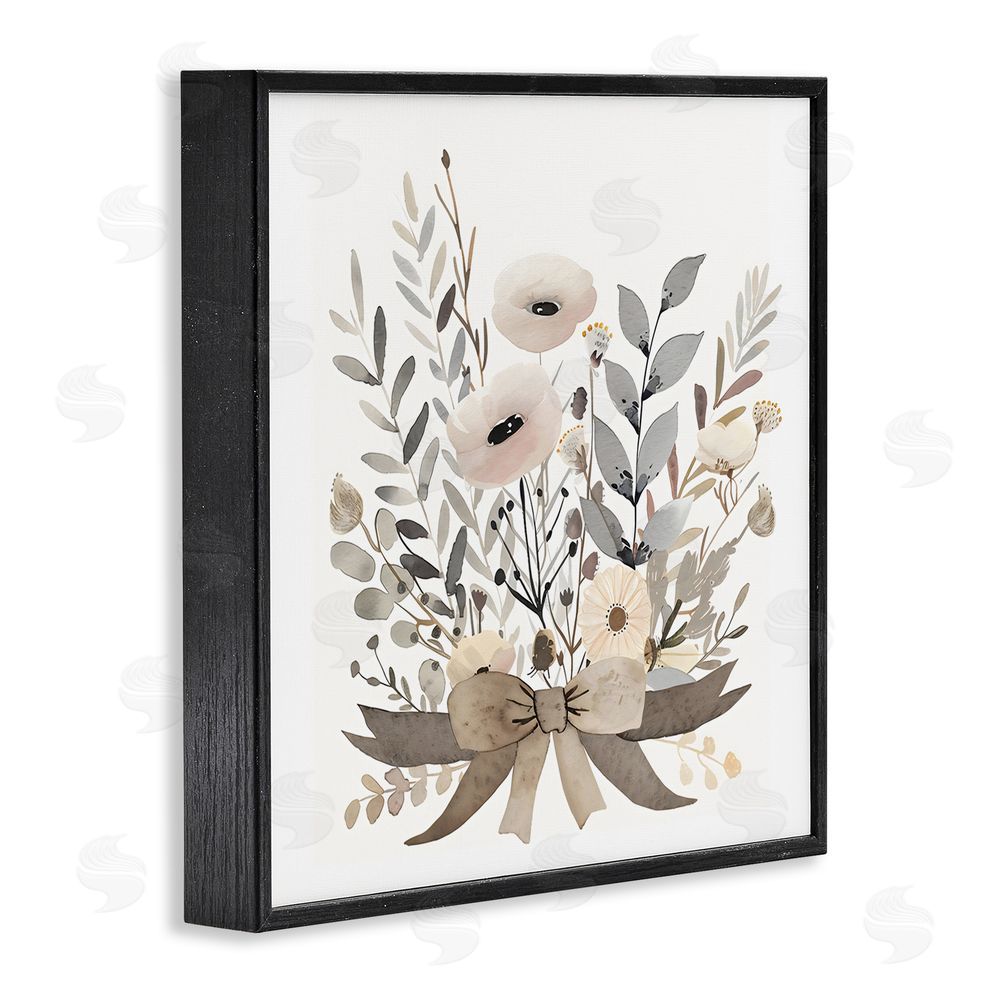 Creative Studio Neutral Floral Bouquet Beige Black Framed Giclee Wall Art