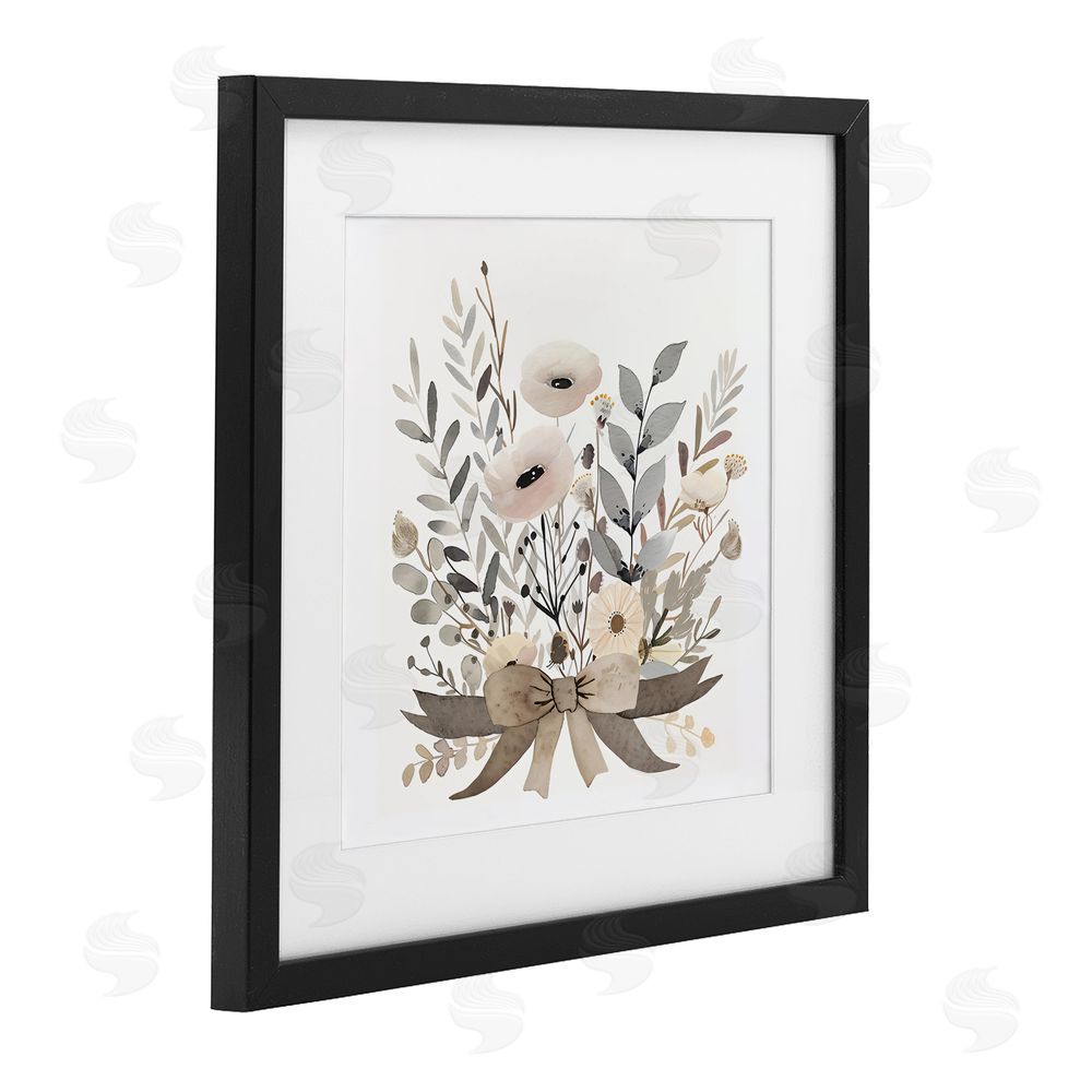 Creative Studio Neutral Floral Bouquet Beige Black Framed Print Under Glass Wall Art