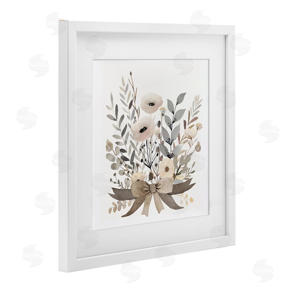 Creative Studio Neutral Floral Bouquet Beige White Framed Print Under Glass Wall Art