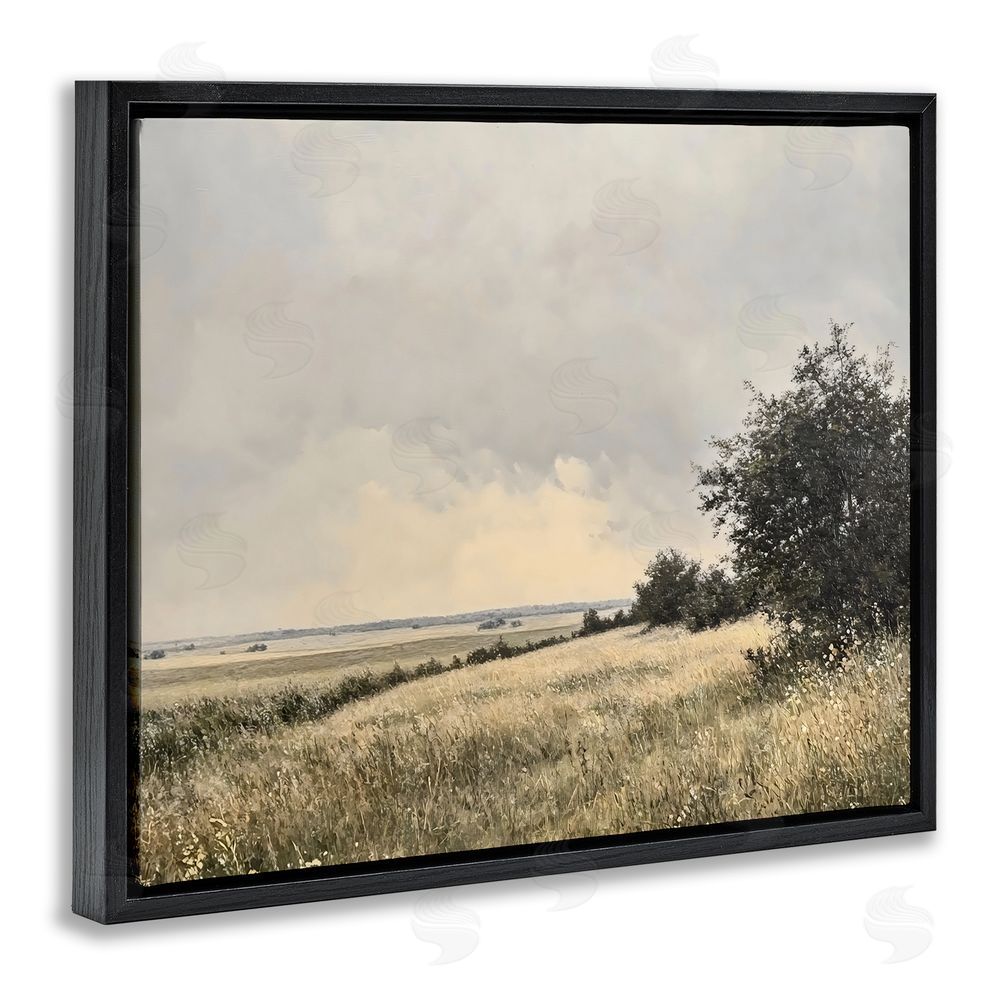 Franklyn Gregory Rustic Countryside Hill Landscape Black Floating Framed Canvas Wall Art